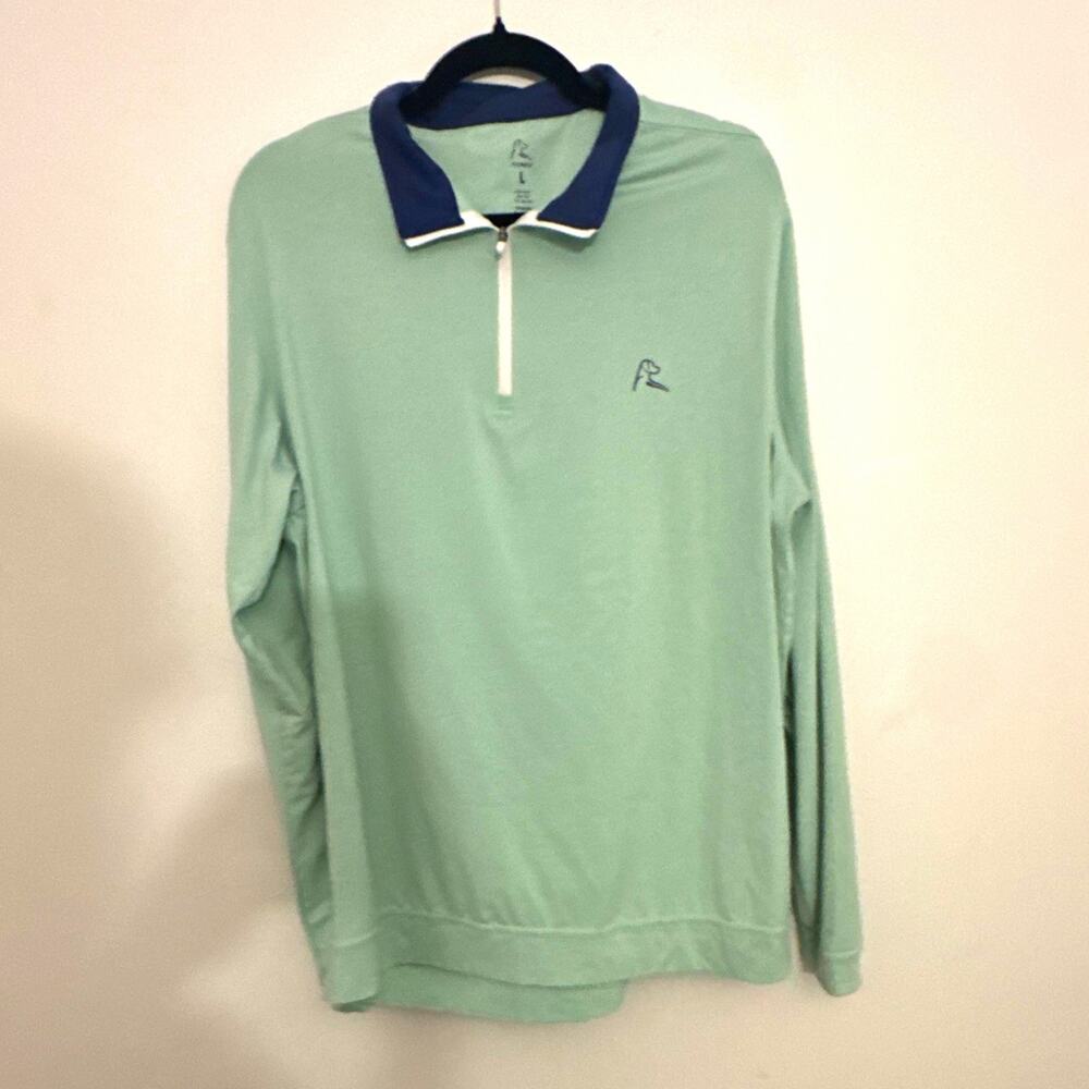 Rhoback Men's L Solid Green Long Sleeve 1/4 Zip Stretch Polo Pullover